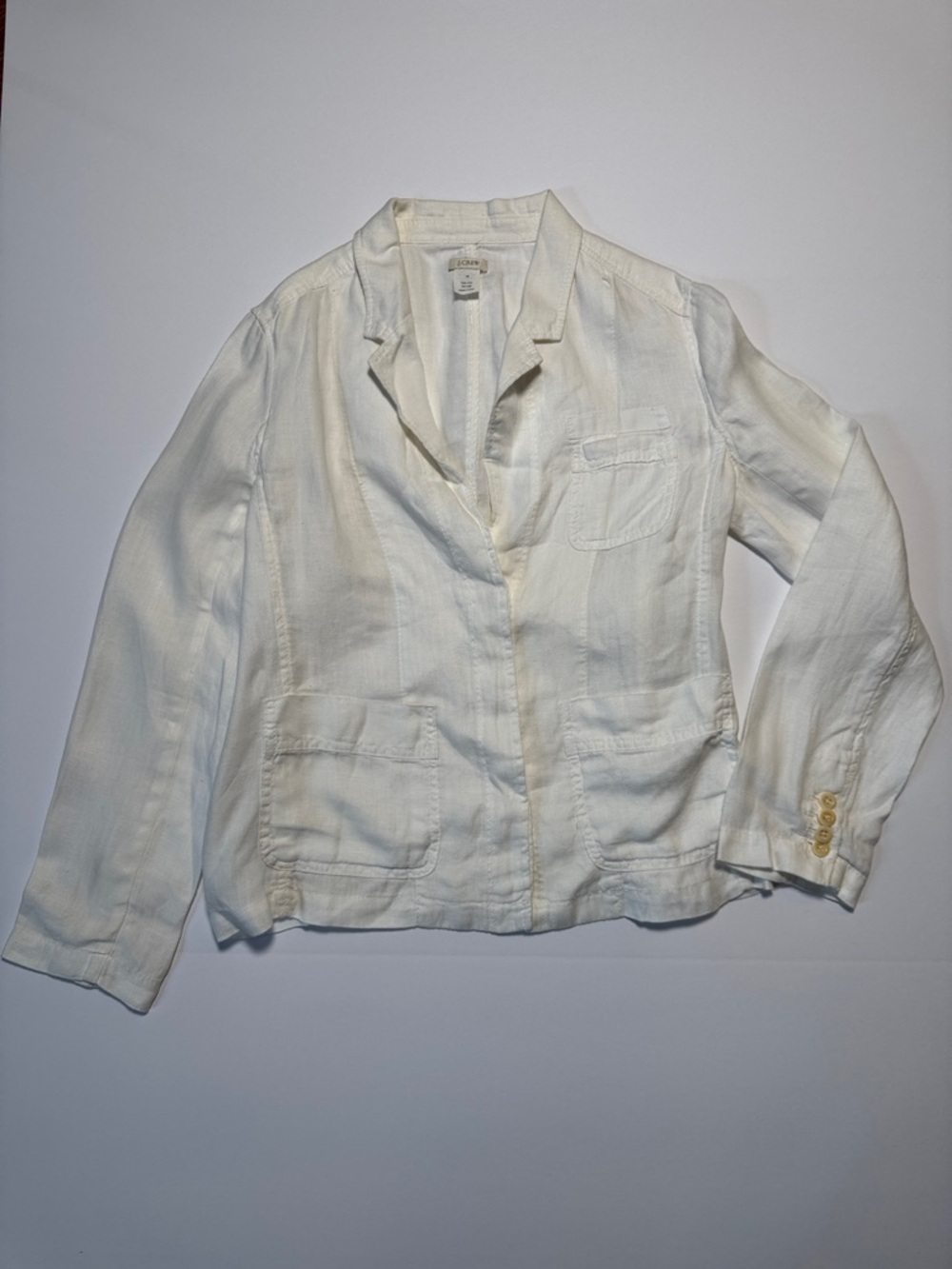 J. CREW Women's Lightweight White 100% Linen Blazer Jacket 10 Minimal Preppy